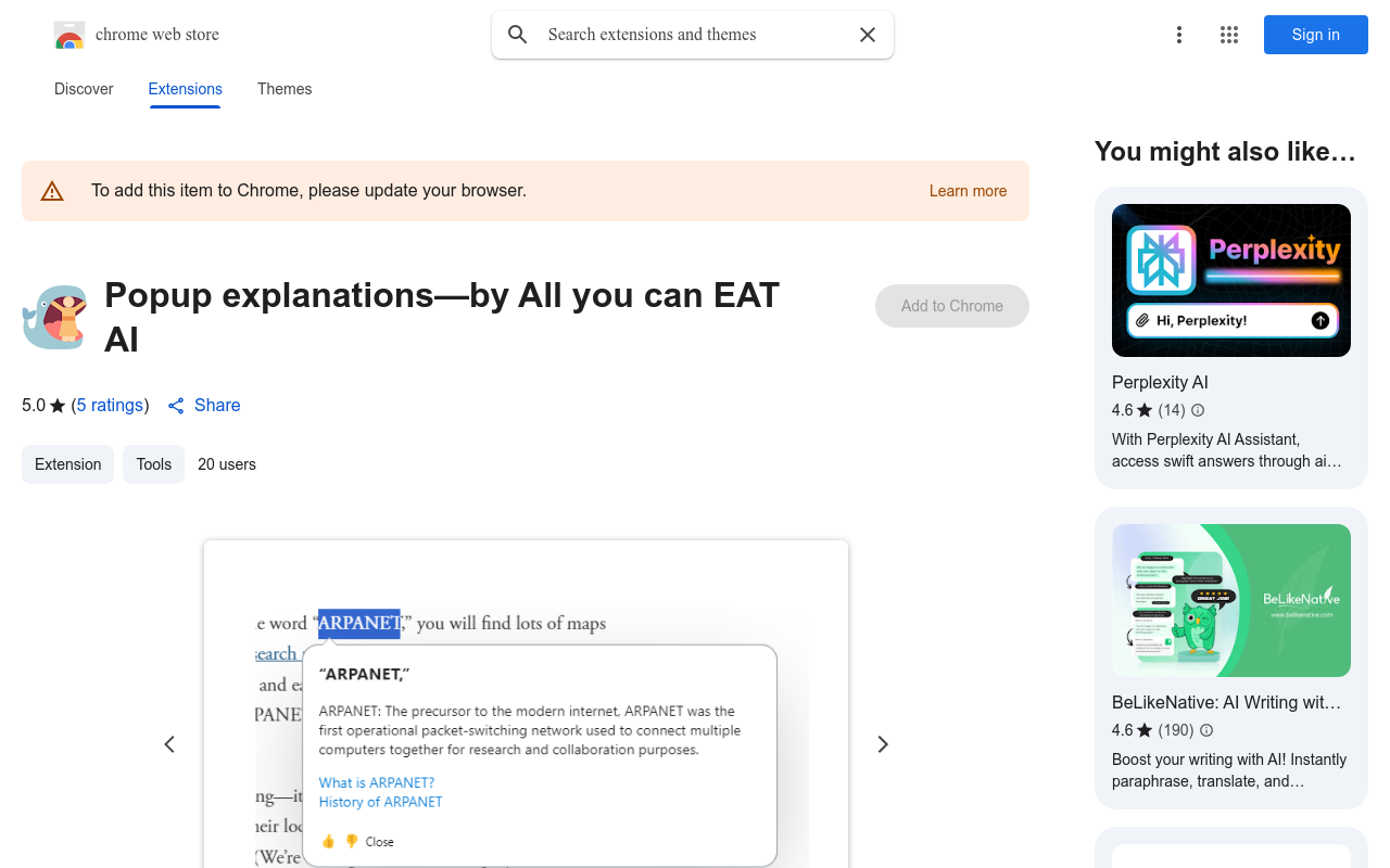 Popup explanations—by All you can EAT AI