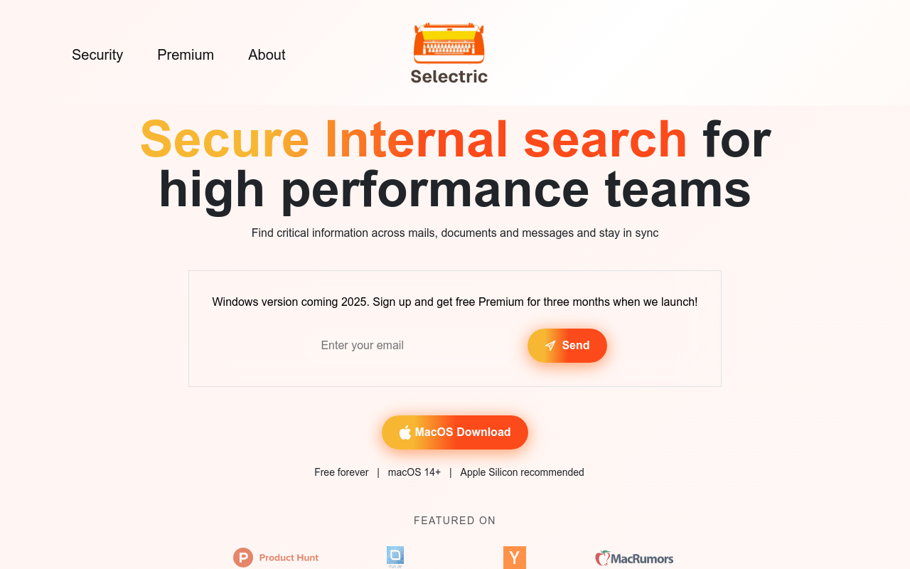 Selectric - docs & mail search for MacOS