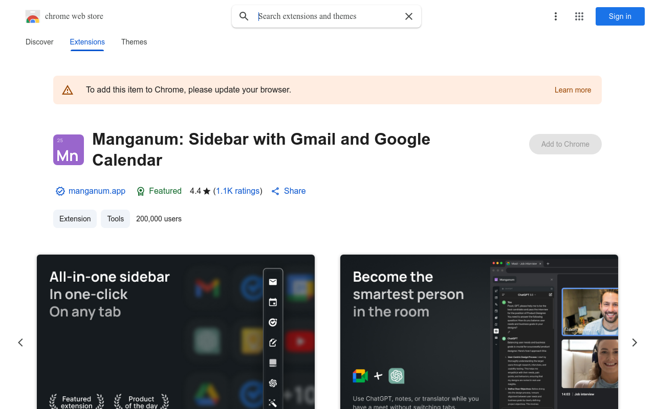 Manganum: Sidebar With Mail, Calendar — Sync With Google Calendar and Gmail