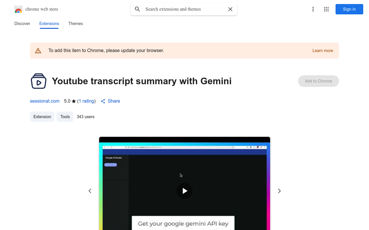 Youtube transcript summary with Gemini