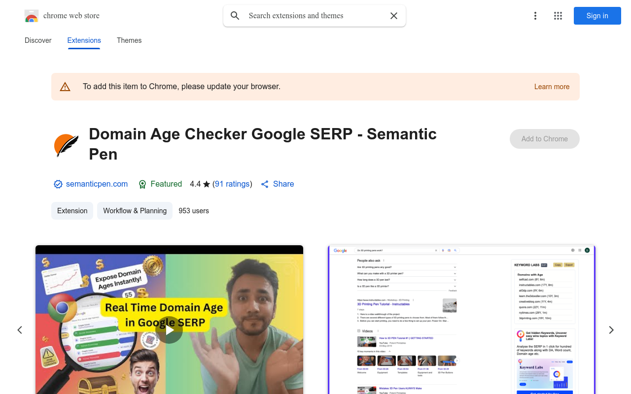 Domain Age Finder Google SERP - Semantic Pen