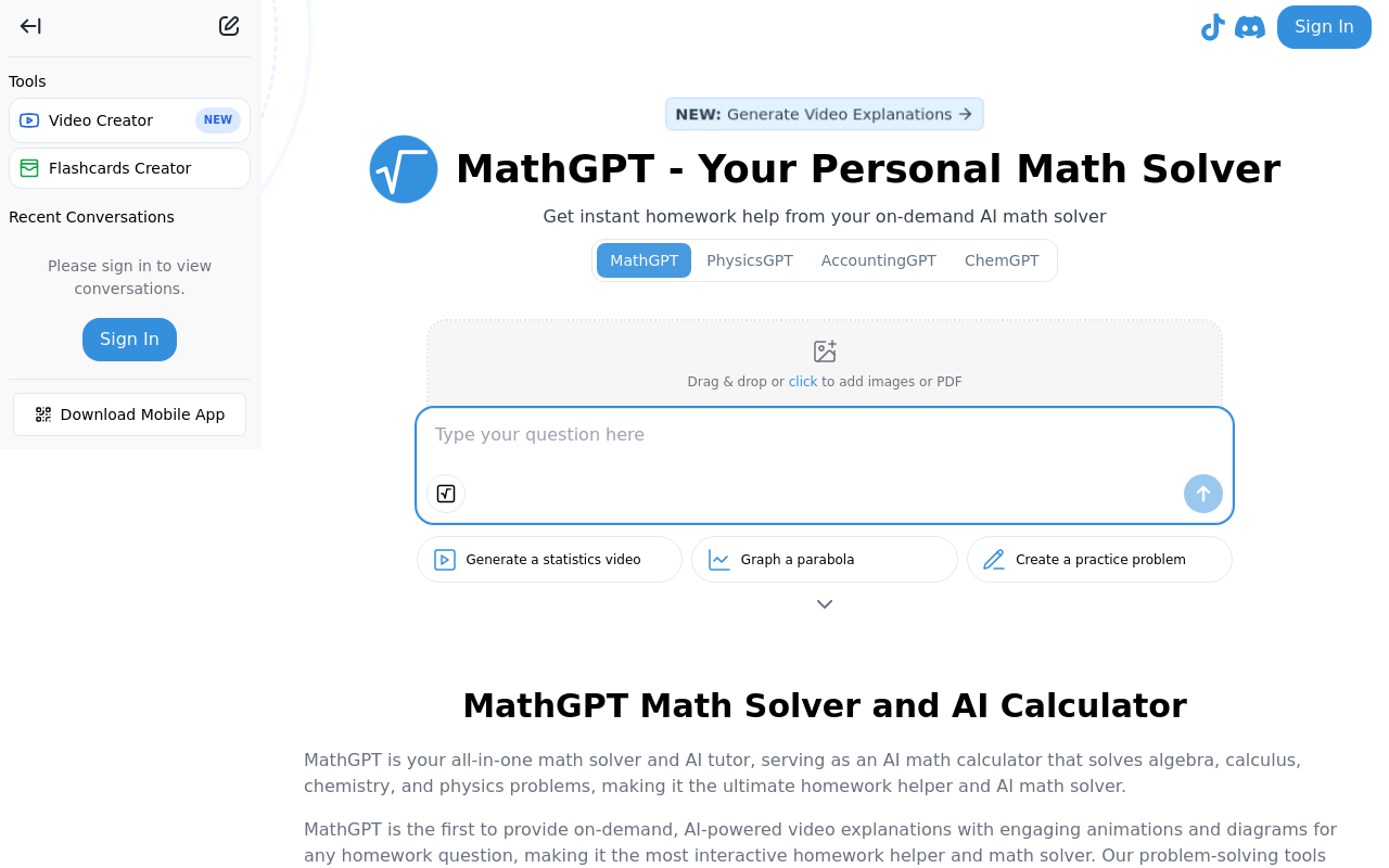 MathGPT - AI Math Solver & Animator