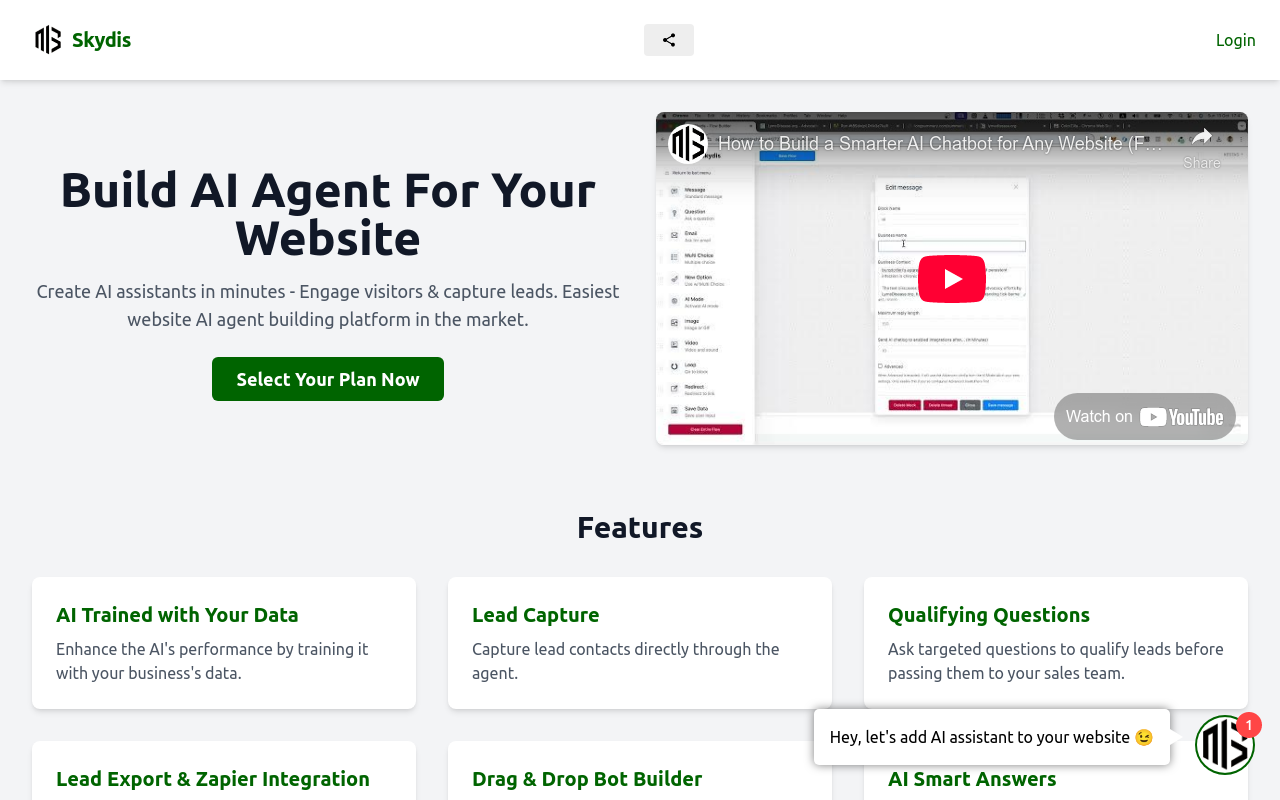 Skydis - AI Chatbot Builder for Websites