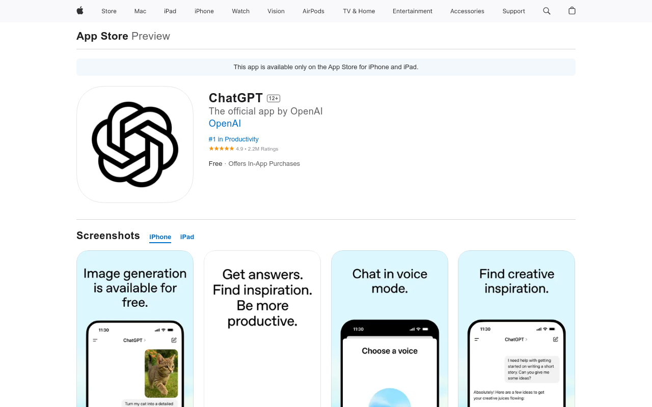 OpenAI Official ChatGPT iOS APP