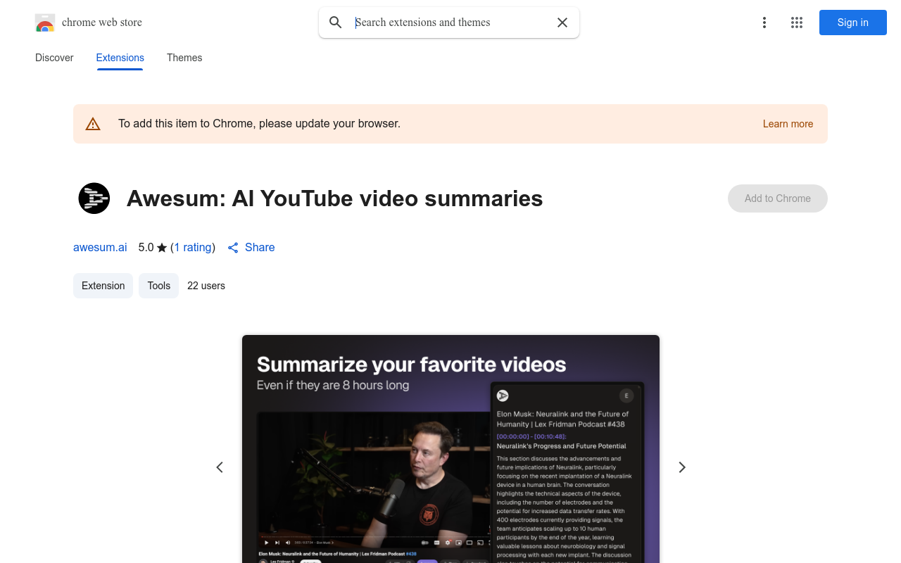 Awesum: AI YouTube video summaries