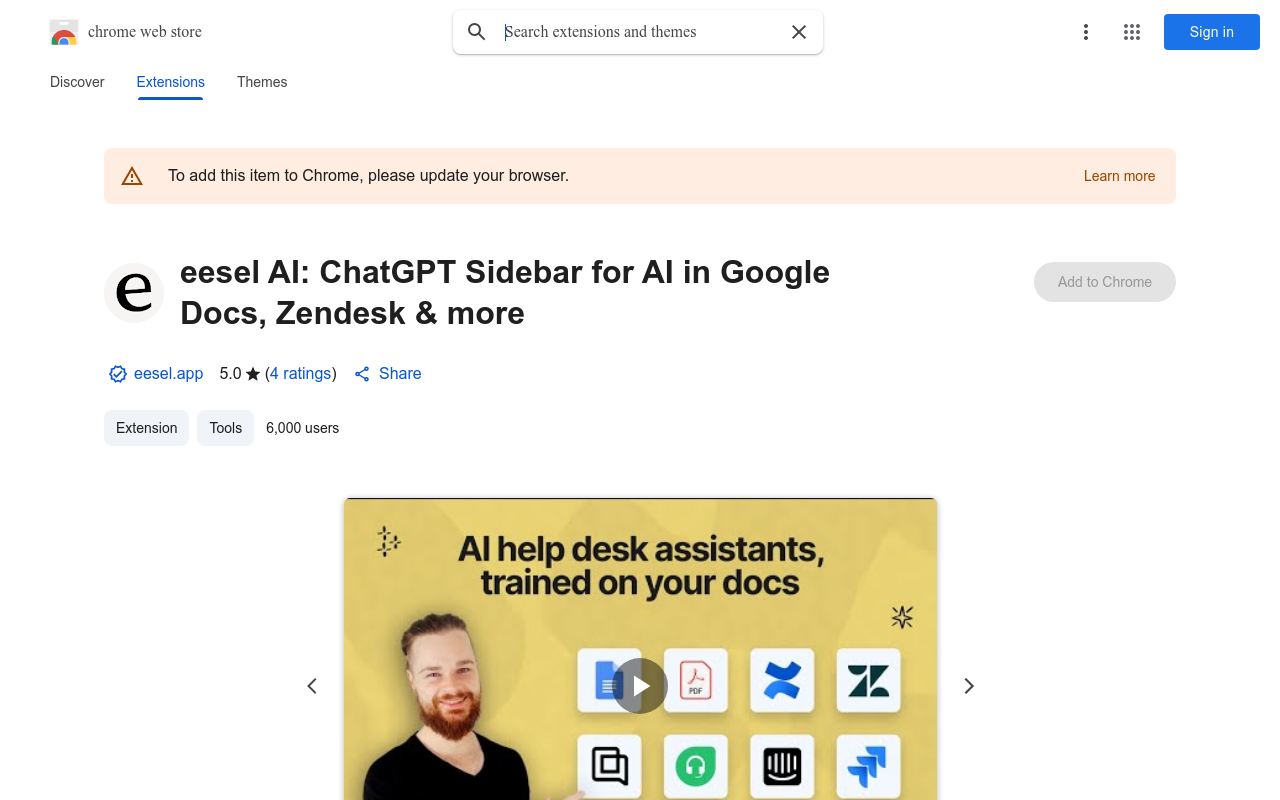 eesel AI: ChatGPT Sidebar for AI in Google Docs, Zendesk & more
