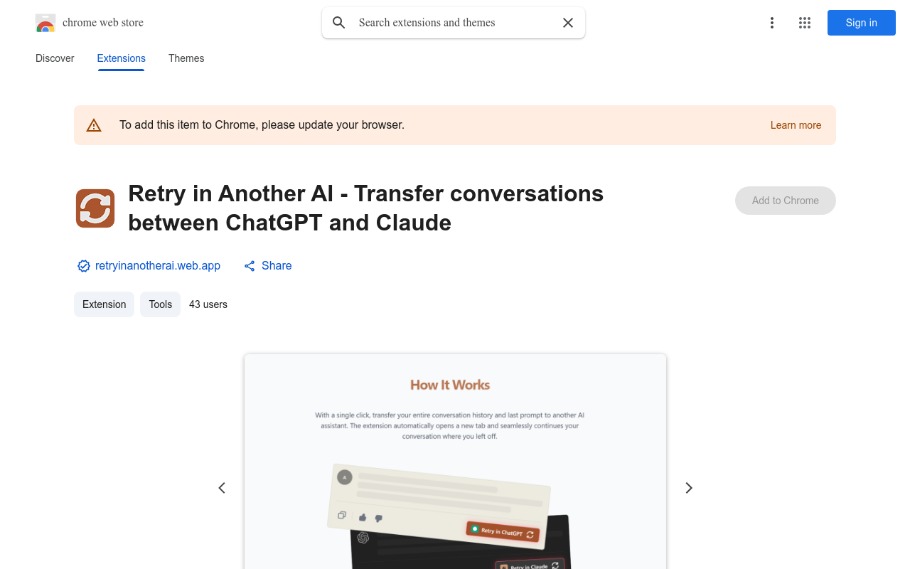 Retry in Another AI - Transfer conversations between ChatGPT and Claude