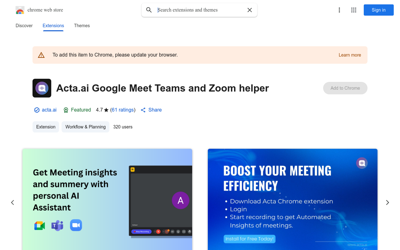 Acta.ai Google Meet and Teams helper