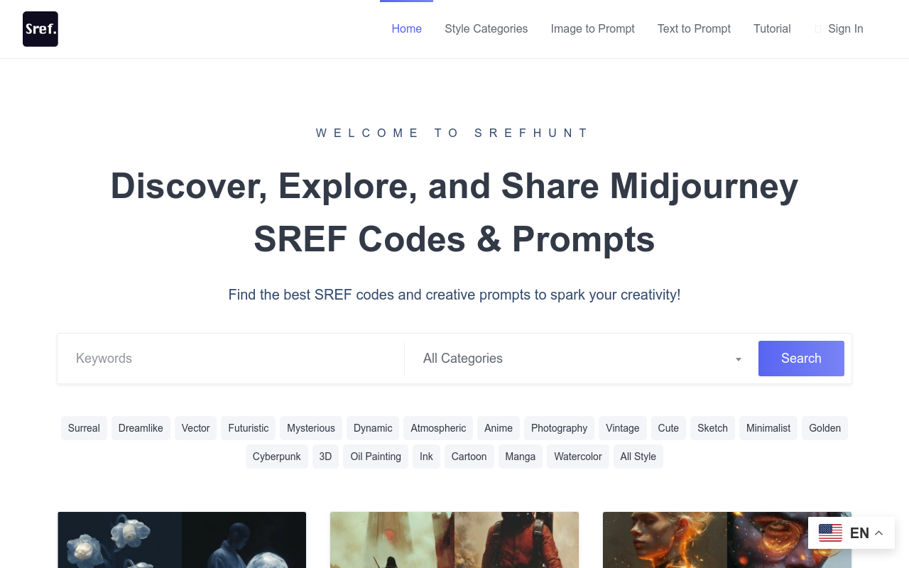 SrefHunt - Midjourney SREF Codes Library