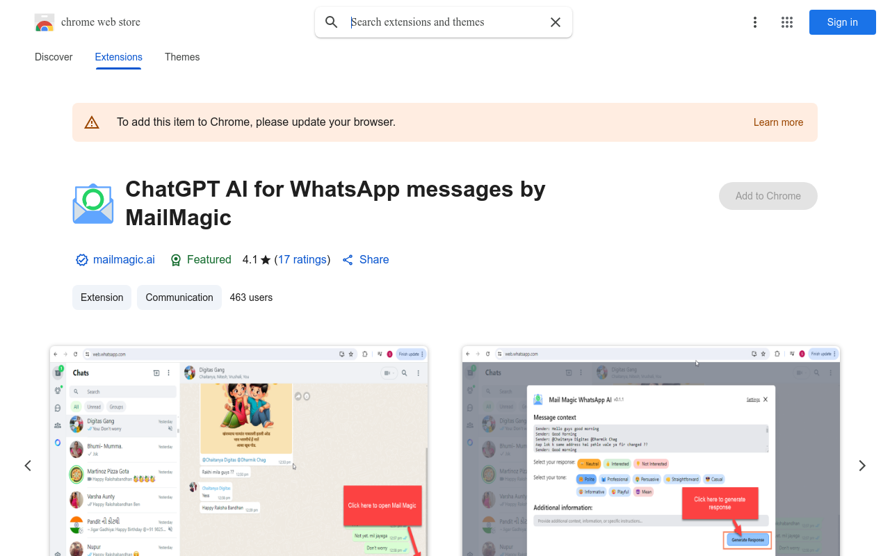 ChatGPT AI for WhatsApp messages by MailMagic
