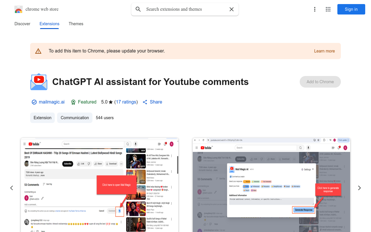 ChatGPT AI assistant for Youtube comments