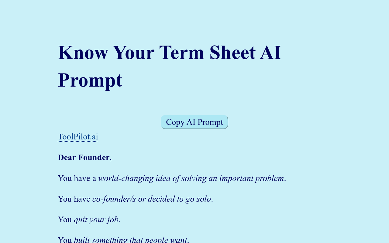 Know Your Term Sheet AI Prompt