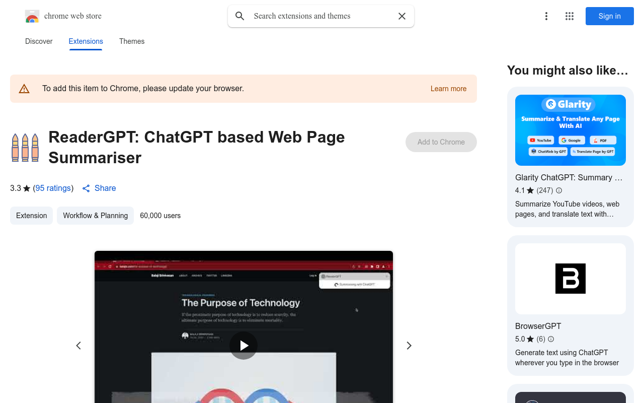 ReaderGPT: ChatGPT powered web summary