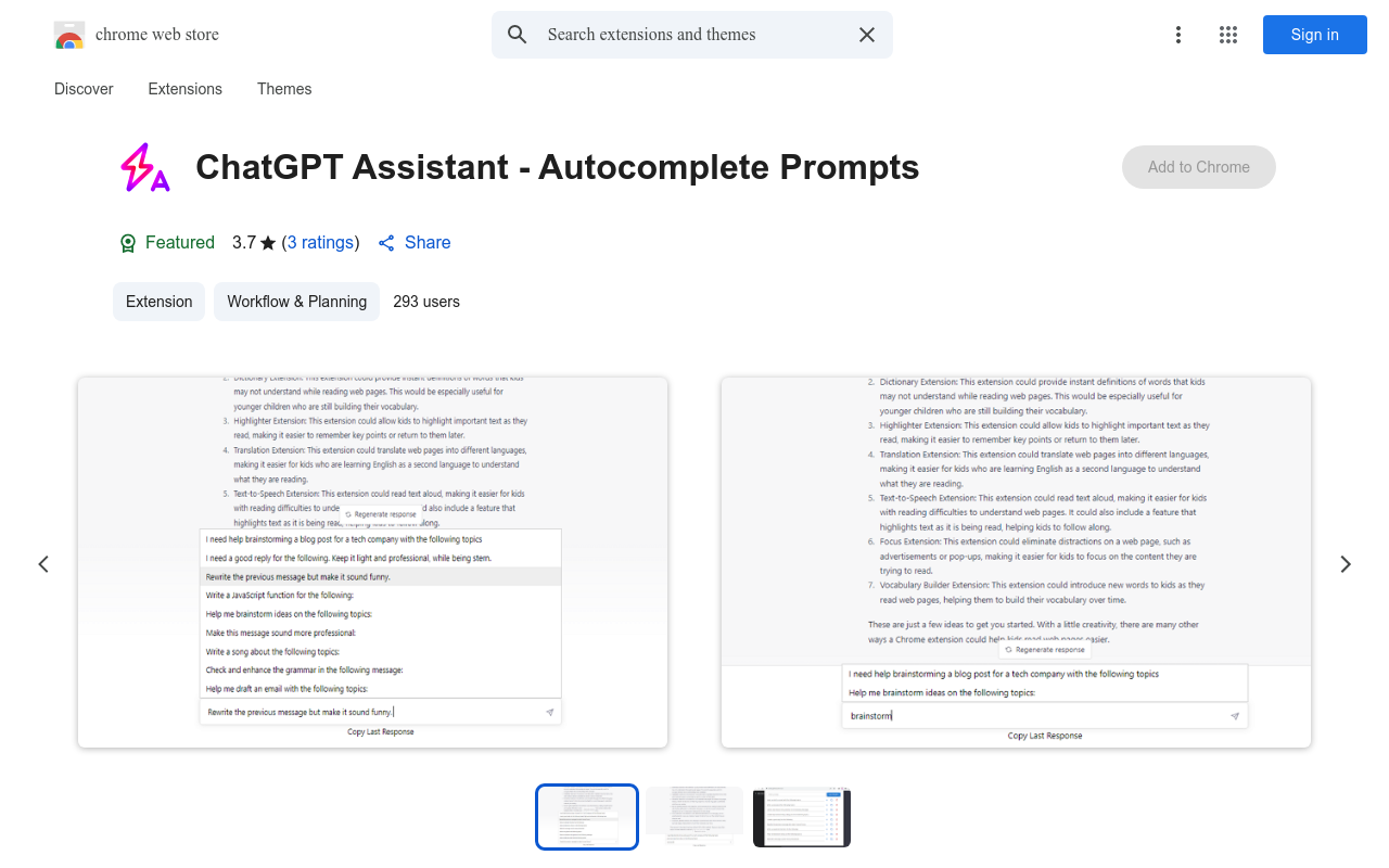 ChatGPT Assistant - Autocomplete Prompts
