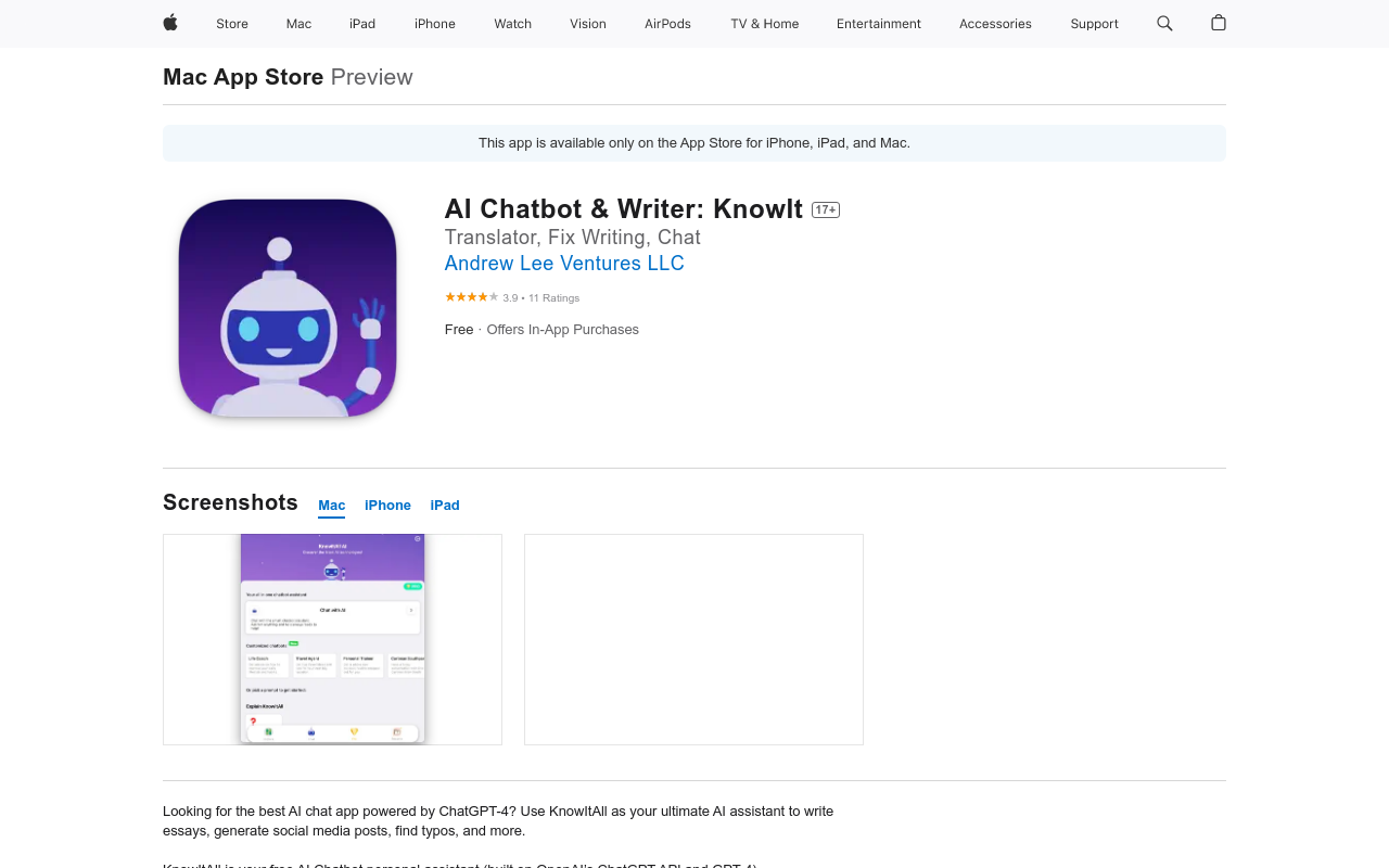 Best ChatGPT iOS App: KnowItAll AI Chat
