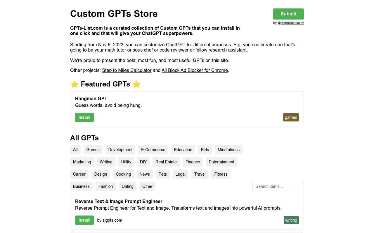 Custom GPTs Store