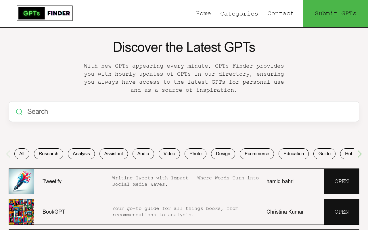 GPTs Finder - Daily-Updated Directory