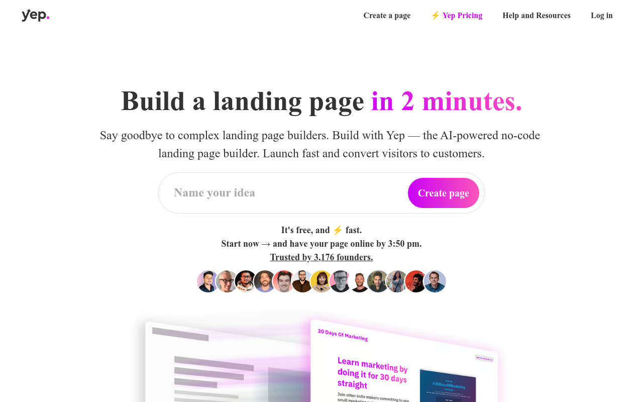 Yep.so - From idea to launch in 5 mins.