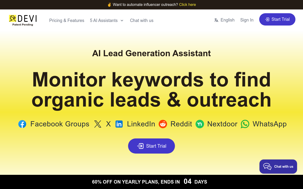 Devi | AI Social Media Leads Monitoring and Outreach Tool
