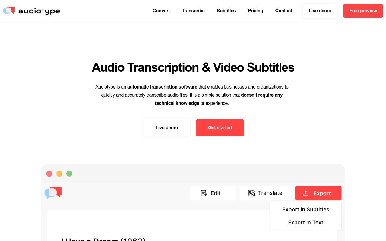 Audiotype - Audio Transcription and Video Subtitles